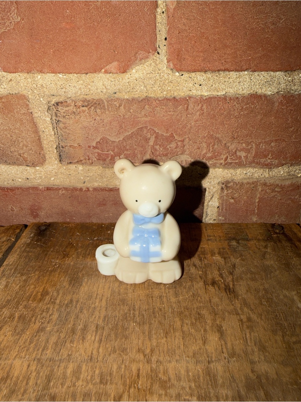 Vintage Biedermann Porcelain Teddy Bear Candle Holder Blue Present Gift Sri